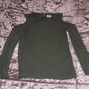 army green off-shoulder shirt
